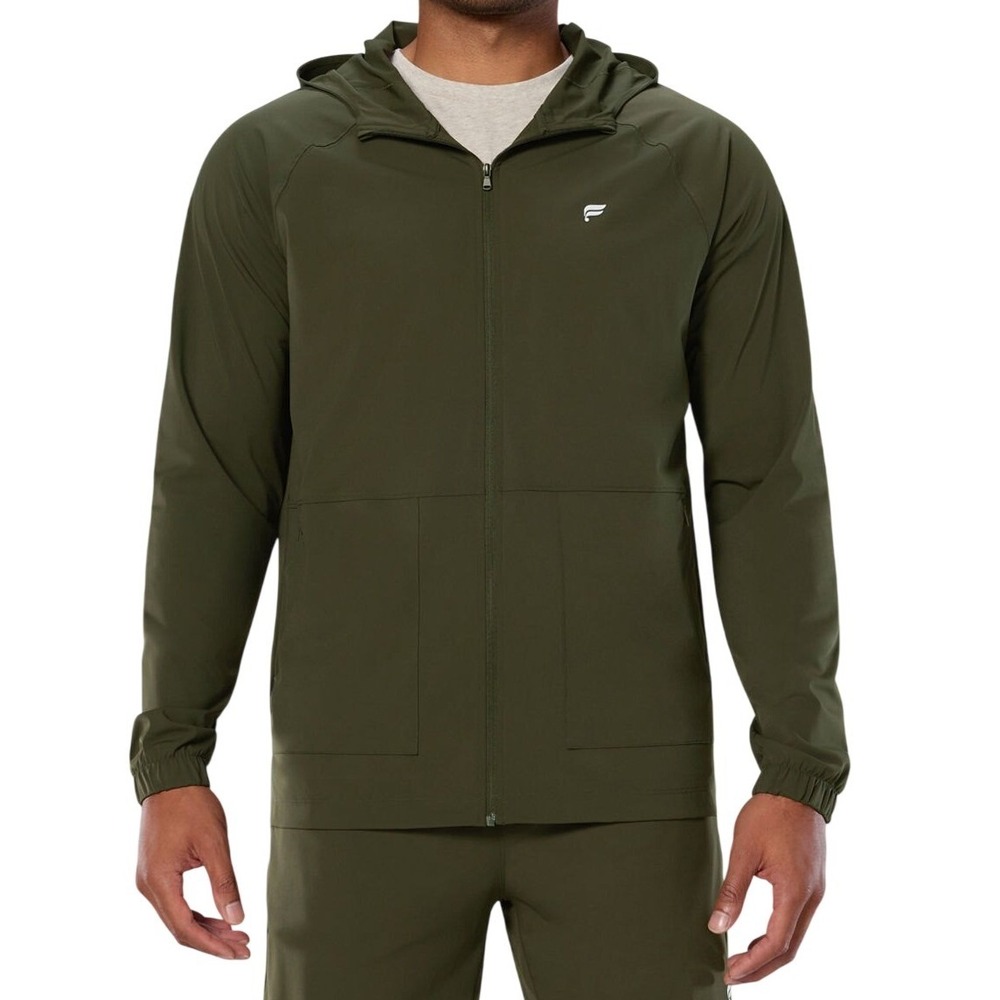 Fabletics The One Jacket Mens Large Green Full Zip Reflective Windbreaker Hoodie